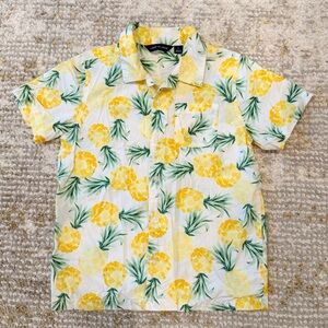 Janie and Jack Yellow Pineapple Print Short Sleeve Button-Up